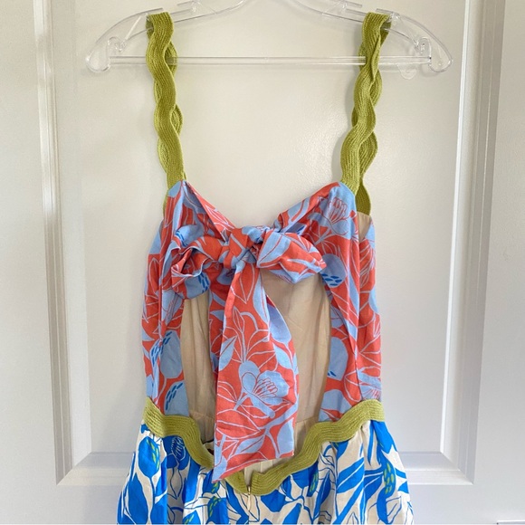 Farm Rio x Anthropologie Linen Blend Tiered Rickrack Midi Dress Sz S NWT - Picture 5 of 7